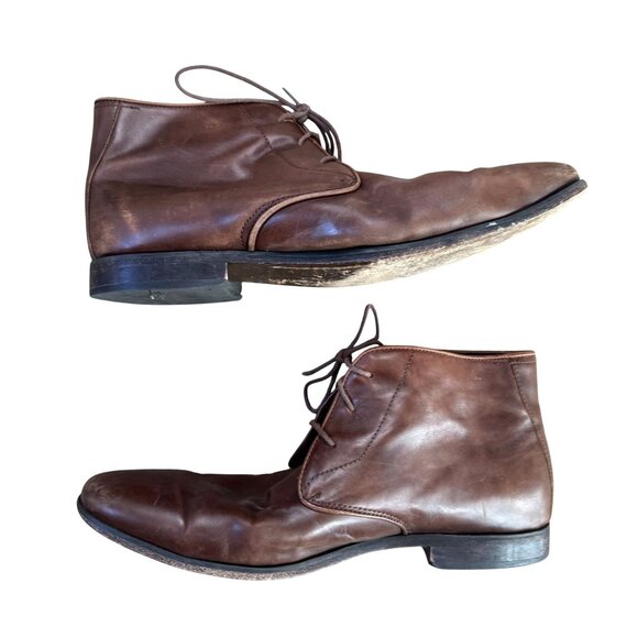 Florsheim Chukka Boots Mens Leather 12 E Brown Lace Up Leather Uppers Soles Lini - Picture 1 of 7